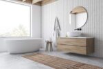 Bathroom Beautiful Neutral Grey Color Simplistic Geometric Design Modern Contemporary Hallway Runner Rug 11143 by Nazmiyal Antique Rugs