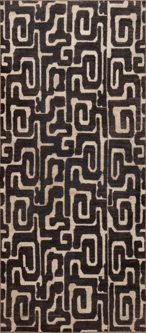 Bold Cream And Charcoal Color Hollywood Regency Style Gallery Size Modern Area Rug 11187 by Nazmiyal Antique Rugs