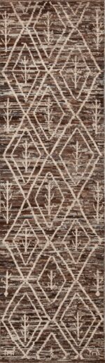 Bold Rich Brown Background Ivory Color Tribal Design Modern Hallway Runner Abrash Rug 11161 by Nazmiyal Antique rugs