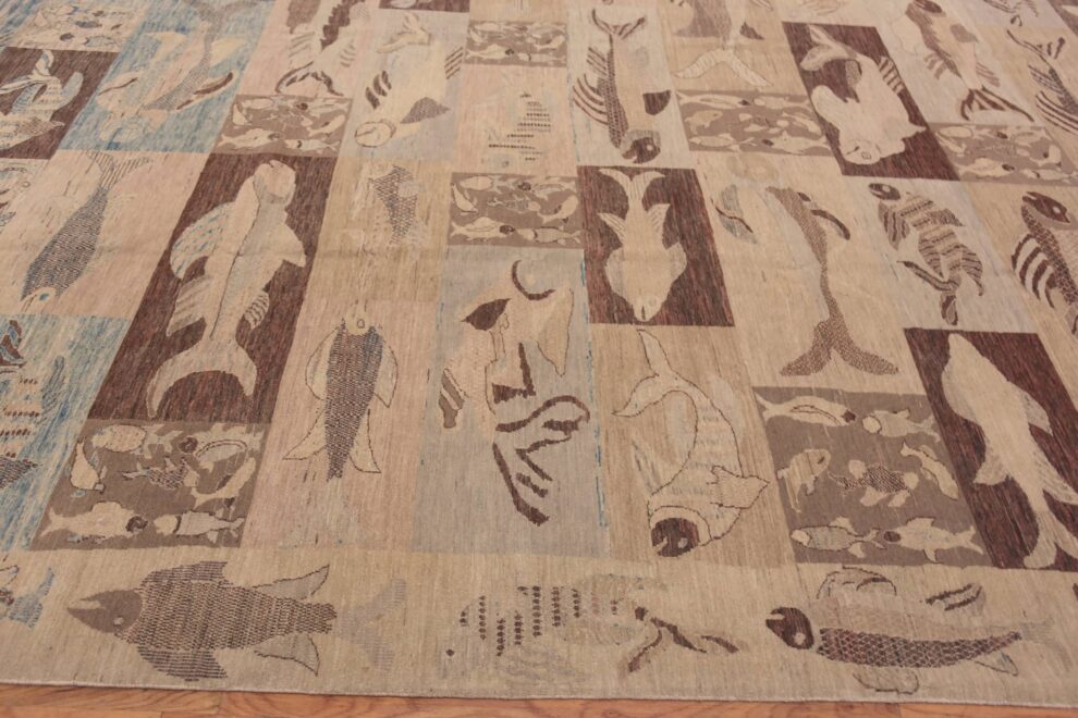 Artistic Aquatic Fish Design Modern Area Rug 11564 Nazmiyal