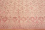 Border of Beautiful Soft Decorative Ivory Background and Coral Color Tribal Geometric Design Modern Long Narrow Room Size Area Rug 11556 by Nazmiyal Antique Rugs.