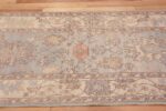 Border of Tribal Light Blue Background Turkish Oushak Design Modern Long Hallway Runner Rug 11208 by Nazmiyal Antique Rugs