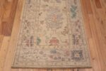 Bottom of Beautiful Soft Ivory Cream Color Contemporary Modern Turkish Oushak Design Hallway Runner Rug 11200 by Nazmiyal Antique Rugs