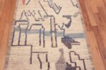 Center of Ivory Cream Color Background Abstract Tribal Geometric Design Modern Hallway Runner Rug 11169 by Nazmiyal Antique Rugs