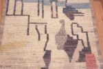 Close Up of Ivory Cream Color Background Abstract Tribal Geometric Design Modern Hallway Runner Rug 11169 by Nazmiyal Antique Rugs