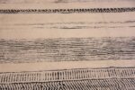 Close Up of Cream And Black Handmade Wool Pile Abstract Contemporary Modern Area Rug 11537 by Nazmiyal Antique Rugs