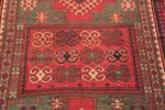 Close Up of Small Green Tribal Antique Double Niche Caucasian Kazak Islamic Prayer Design Area Rug 72560 by Nazmiyal Antique Rugs