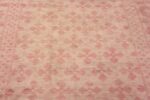 Close Up of Beautiful Soft Decorative Ivory Background and Coral Color Tribal Geometric Design Modern Long Narrow Room Size Area Rug 11556 by Nazmiyal Antique Rugs.