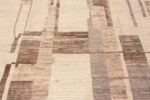 Close Up of Beautiful Tribal Geometric Design Warm Neutral Light Cream Earthy Grey Modern Large Room Size Square Shape Rug 11716 by Nazmiyal Antique Rugs