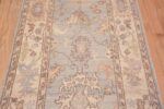 Close Up of Tribal Light Blue Background Turkish Oushak Design Modern Long Hallway Runner Rug 11208 by Nazmiyal Antique Rugs
