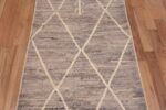 Close Up of Tribal Neutral Earthy Grey Color Geometric Design Hallway Runner Rug 11175 by Nazmiyal Antique Rugs