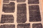 Close Up of Tribal Primitive Geometric Block Design Charcoal and Cream Color Modern Hallway Runner Rug 11171 by Nazmiyal Antique Rugs