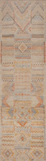 A Captivating And Quite Artistic Contemporary Rustic Tribal Geometric Design Modern Hallway Runner Rug 11033 by Nazmiyal Antique Rugs