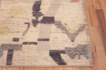 Corner of Ivory Cream Color Background Abstract Tribal Geometric Design Modern Hallway Runner Rug 11169 by Nazmiyal Antique Rugs