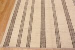 Corner of Cream Color Handmade Wool Pile Modern Stripped Room Size Area Rug #11470 Nazmiyal Antique Rugs