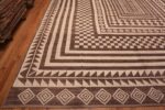 Corner of Captivating Ivory and Brown Color Tribal Geometric Design Modern Oversized Area Rug 11851 by Nazmiyal Antique Rugs