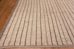 Corner of Large Size Light Ivory Cream Color Background Minimalist Geometric Stripped Pattern Modern Area Rug 11866 by Nazmiyal Antique Rugs