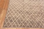 Corner of Modern Room Size Grey Abrash Background Ivory Tribal Geometric Honeycomb Pattern Area Rug 11251 by Nazmiyal Antique Rugs