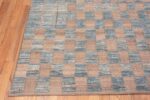 Corner of Beautiful And Artistic Modern Tribal Geometric Checkboard Design Light Blue And Neutral Room Size Area Rug 11400 by Nazmiyal Antique Rugs