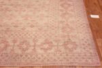 Corner of Beautiful Soft Decorative Ivory Background and Coral Color Tribal Geometric Design Modern Long Narrow Room Size Area Rug 11556 by Nazmiyal Antique Rugs.