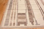 Corner of Beautiful Tribal Geometric Design Warm Neutral Light Cream Earthy Grey Modern Large Room Size Square Shape Rug 11716 by Nazmiyal Antique Rugs