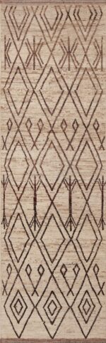 Cream Background Brown Tribal Geometric Pattern Modern Hallway Runner Rug 11186 by Nazmiyal Antique Rugs