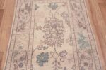 Details of Decorative Soft Color Modern Tribal Turkish Oushak Design Hallway Runner Rug 11204 by Nazmiyal Antique Rugs