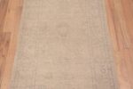 Details of Tribal Neutral Cream Color Turkish Oushak Design Modern Hallway Runner Rug 11210 by Nazmiyal Antique Rugs