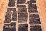 Details of Tribal Primitive Geometric Block Design Charcoal and Cream Color Modern Hallway Runner Rug 11171 by Nazmiyal Antique Rugs