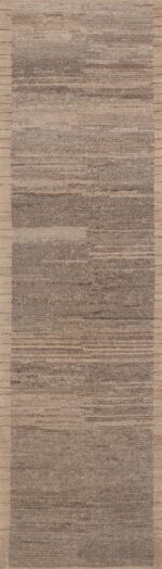 Earthy Grey Color Minimalist Solid Abstract Deign Modern Hallway Runner Abrash Rug 11122 by Nazmiyal Antique Rugs
