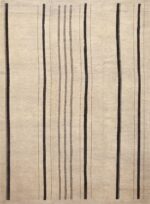 Decorative And Versatile Ivory Cream Color Minimalist Geometric Stripped Design Modern Contemporary Room Size Rug 11666 by Nazmiyal Antique Rugs