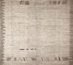 Beautifully Simplistic Large Size Square Shape Modern Neutral Ivory Tribal Geometric Minimalist Design Rug 11756 by Nazmiyal Antique Rugs