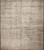Decorative and Versatile Large Size Squarish Shape Abstract Minimalist Solid Cream Modern Area Rug 11834 by Nazmiyal Antique Rugs