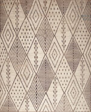 A Magnificent Large Size Tribal Geometric Moroccan Beni Ourain Design Ivory Cream Color Background Modern Area Rug 11705 by Nazmiyal Antique Rugs