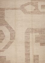 Minimalist Tribal Geometric Light Brown Pattern Ivory Cream Background Modern Room Size Area Rug 11422 by Nazmiyal Antique Rugs