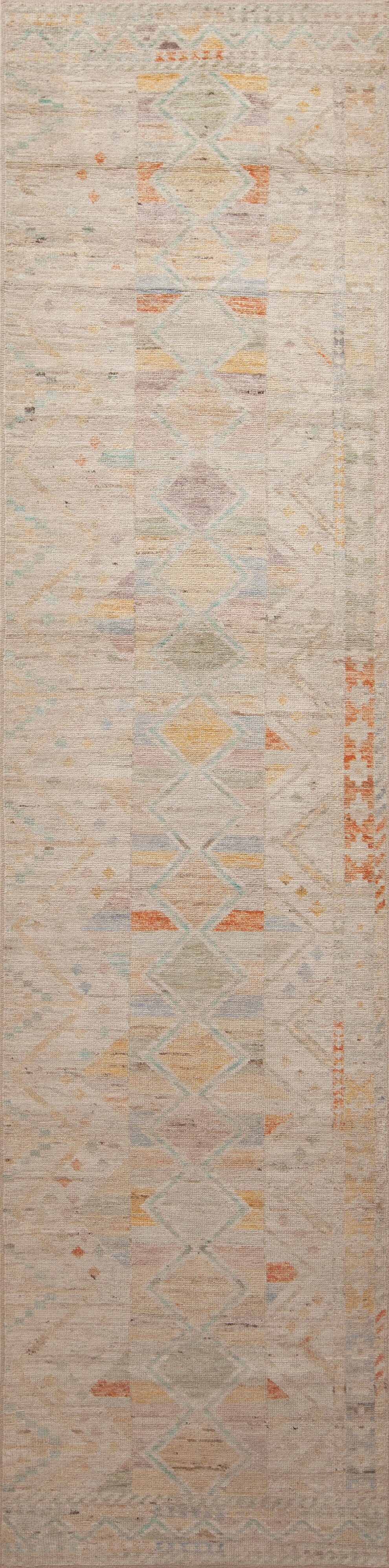 Pastel Rug Modern Ivory Pastel Tribal Geometric Modern Runner Rug 11053 Nazmiyal