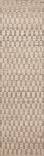 Light Cream and Tan Color Geometric Modern Hallway High Low Wool Pile Runner Rug 11103 by Nazmiyal Antique rugs