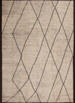 Minimalist Tribal Ivory Cream Background Charcoal Color Moroccan Beni Ourain Design Modern Room Size Rug 11501 by Nazmiyal Antique Rugs