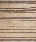 Modern Cream and Charcoal Color Minimalist Geometric Room Size Area Rug 11357 by Nazmiyal Antique Rugs