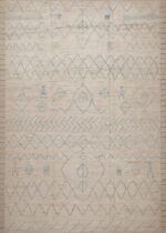Beautiful Modern Cream Background With Light Blue Artistic Primitive Tribal Geometric Design Room Size Area Rug 11575 by Nazmiyal Antique Rugs