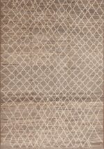 Modern Room Size Grey Abrash Background Ivory Tribal Geometric Honeycomb Pattern Area Rug 11251 by Nazmiyal Antique Rugs