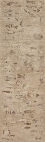 Neutral Color Artistic Fish Design Modern Hallway Runner Rug 11004 by Nazmiyal Antique Rugs