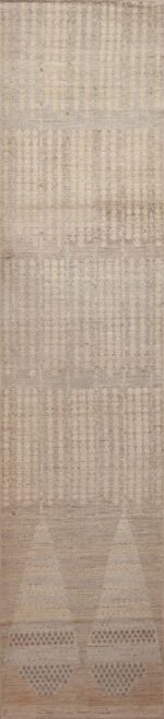 Neutral Color Artistic Tribal Design Modern Hallway Runner Rug 11058 by Nazmiyal Antique rugs