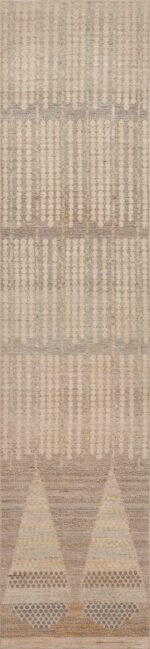 Neutral Color Tribal Geometric Design Modern Hallway Runner Rug 11064 by Nazmiyal Antique Rugs