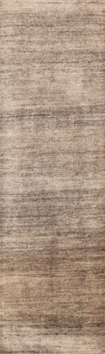 Neutral Salt and Pepper Color Modern Hallway Runner Abrash Rug 11155 by Nazmiyal Antique Rugs