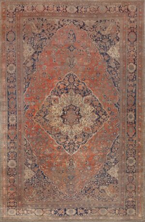 Rustic Fine Large Antique Persian Kashan Mohtashem Rug 72479 by Nazmiyal Antique Rugs