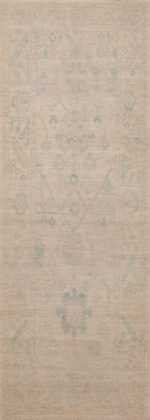 Wonderfully Decorative and Calming Soft Pastel Ivory Cream Color Modern Turkish Oushak Design Runner Rug 11199 by Nazmiyal Antique Rugs