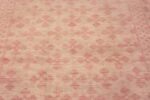Texture of Beautiful Soft Decorative Ivory Background and Coral Color Tribal Geometric Design Modern Long Narrow Room Size Area Rug 11556 by Nazmiyal Antique Rugs.