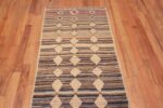 Top of Earthy Brown Modern Tribal Geometric Hallway Runner Rug 11081 by Nazmiyal Antique Rugs