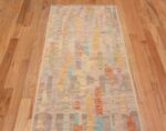 Top of Grey Background Rustic Tribal Geometric Design Modern Hallway Runner Rug 11027 by Nazmiyal Antique Rugs